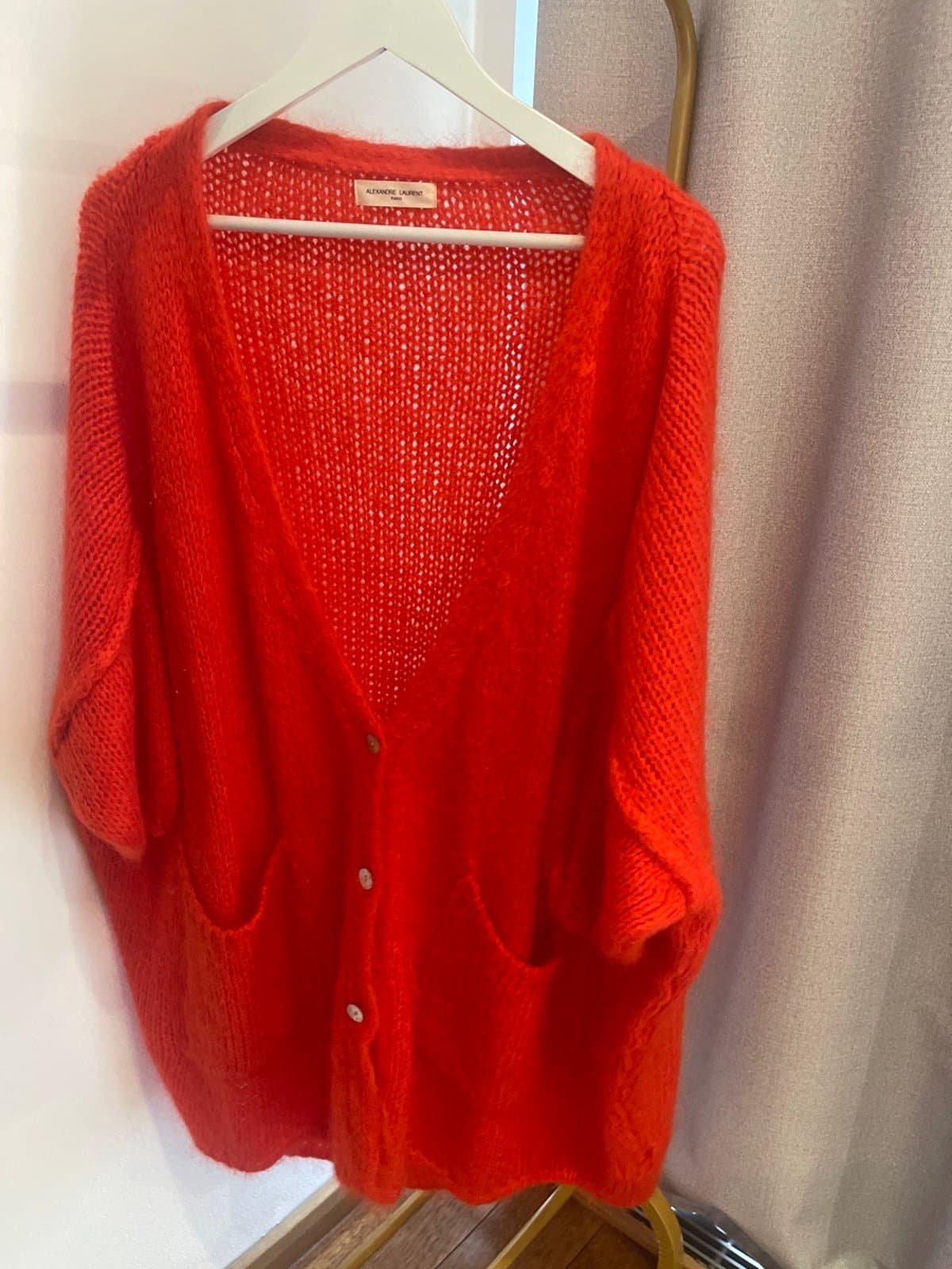 Mohair,Knit Tomato-Red Cardigan